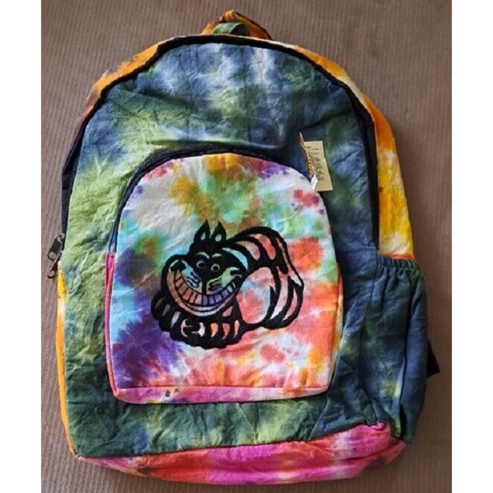 New Cheshire Cat Tie Dye Alice in Wonderland Cotton School Backpack Disney NWT - Picture 1 of 4